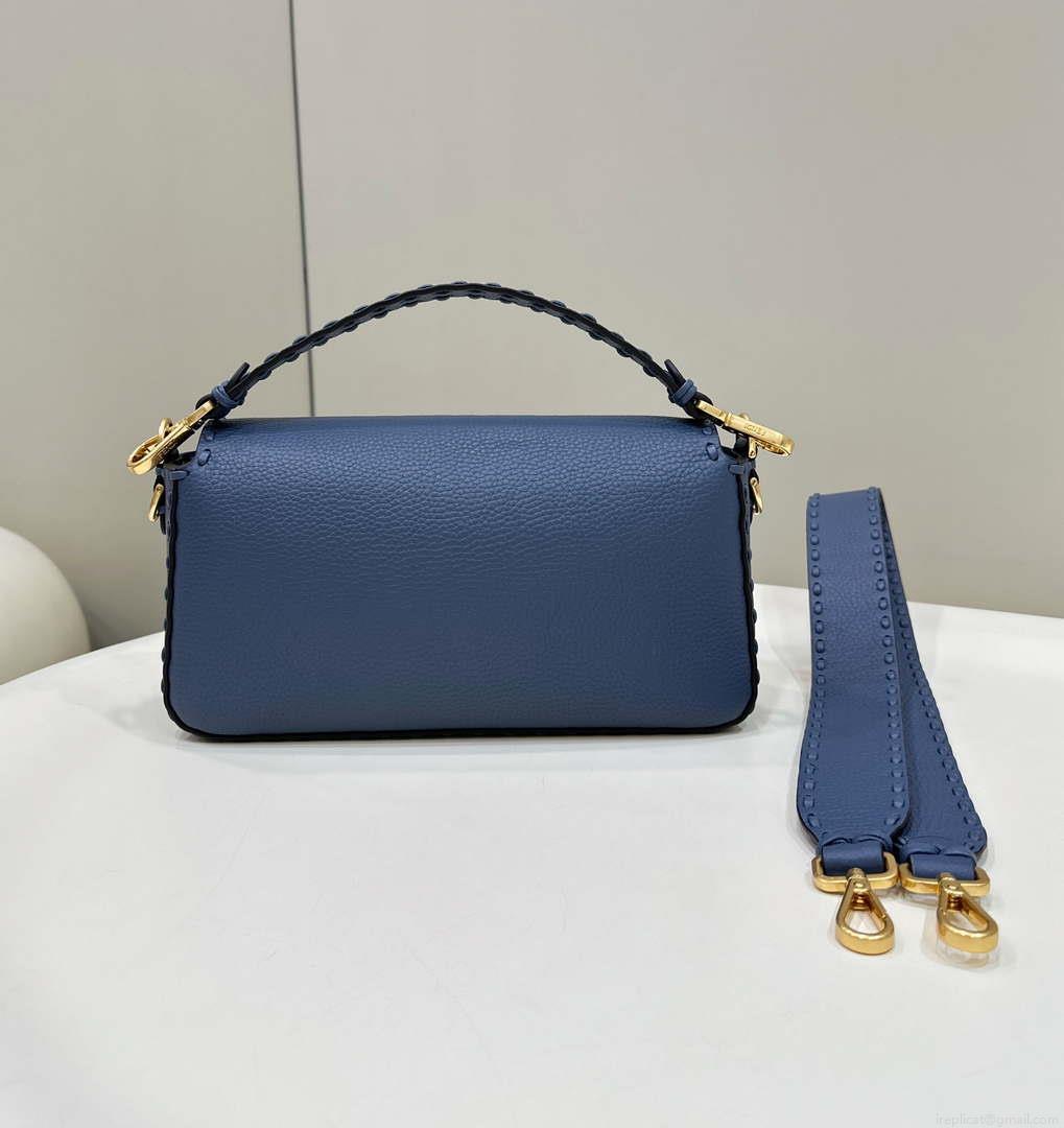 Fendi 8BR600 Baguette Navy blue Selleria bag with Oversized Topstitching 8610