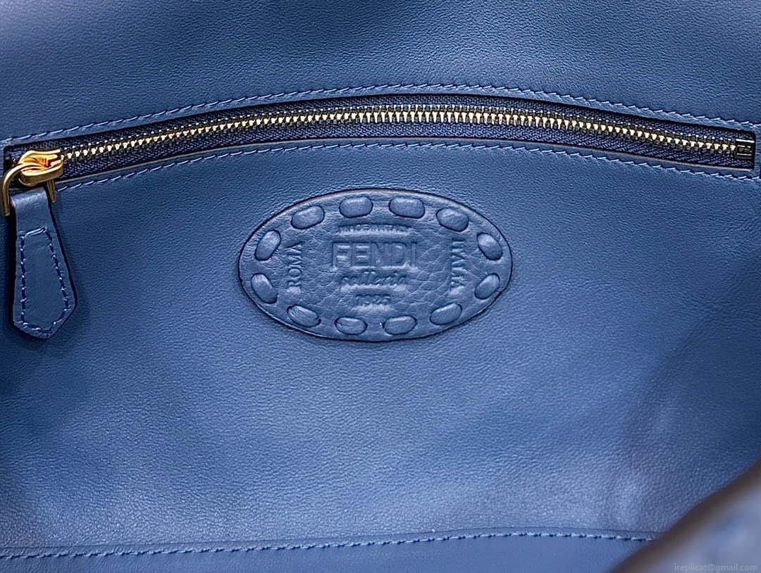 Fendi 8BR600 Baguette Navy blue Selleria bag with Oversized Topstitching 8610