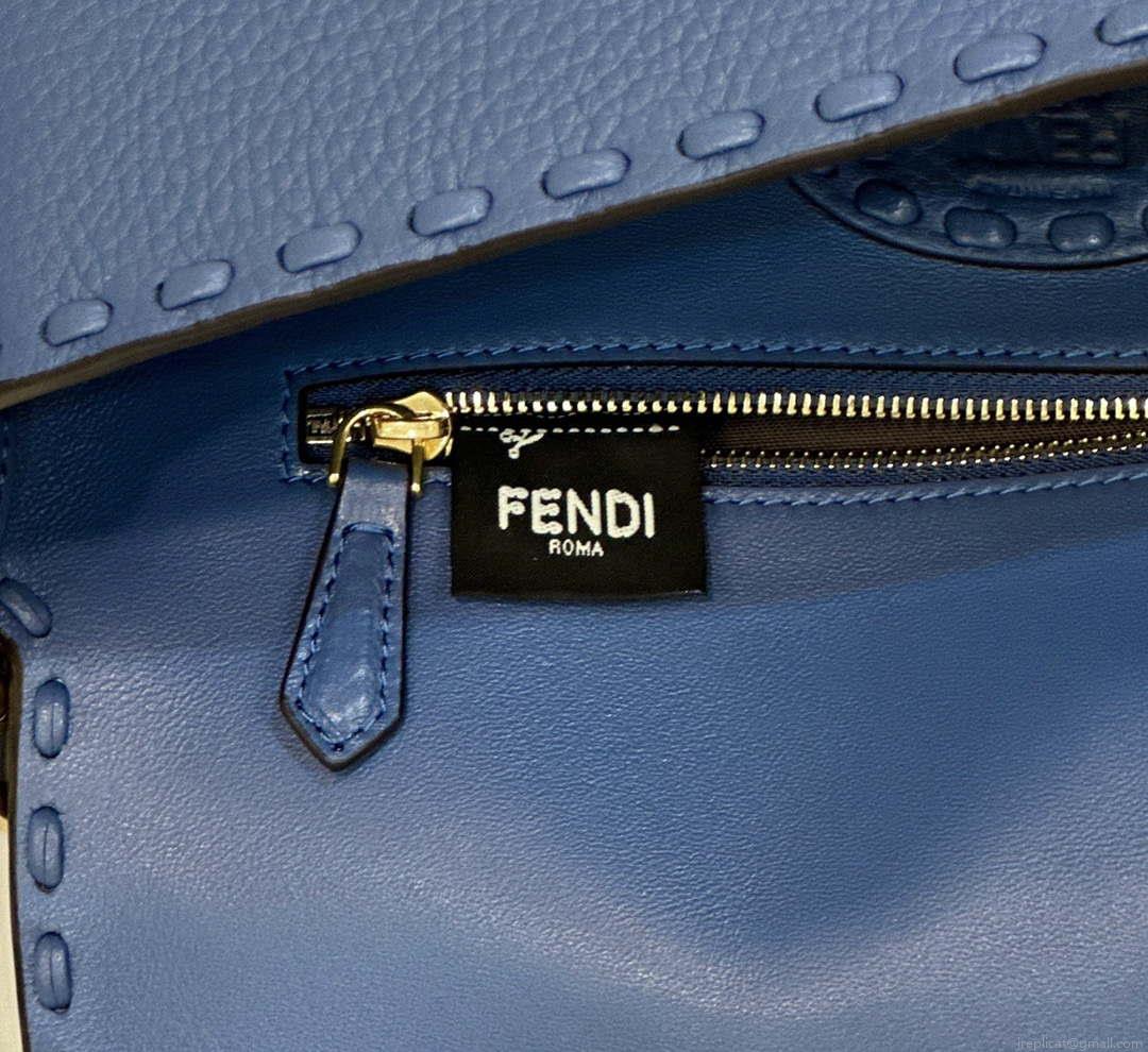 Fendi 8BR600 Baguette Navy blue Selleria bag with Oversized Topstitching 8610