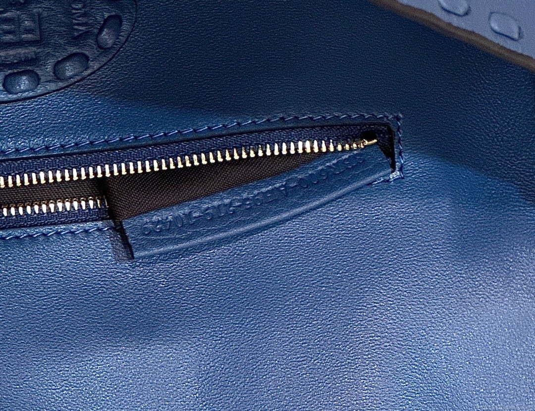 Fendi 8BR600 Baguette Navy blue Selleria bag with Oversized Topstitching 8610