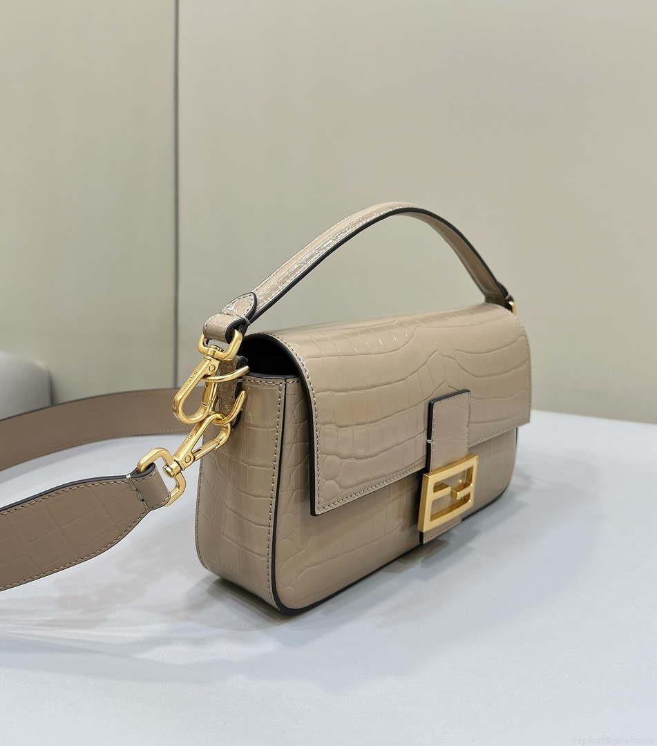 Fendi 8BR600 Baguette Medium Crocodile leather 8628 bag Apricot