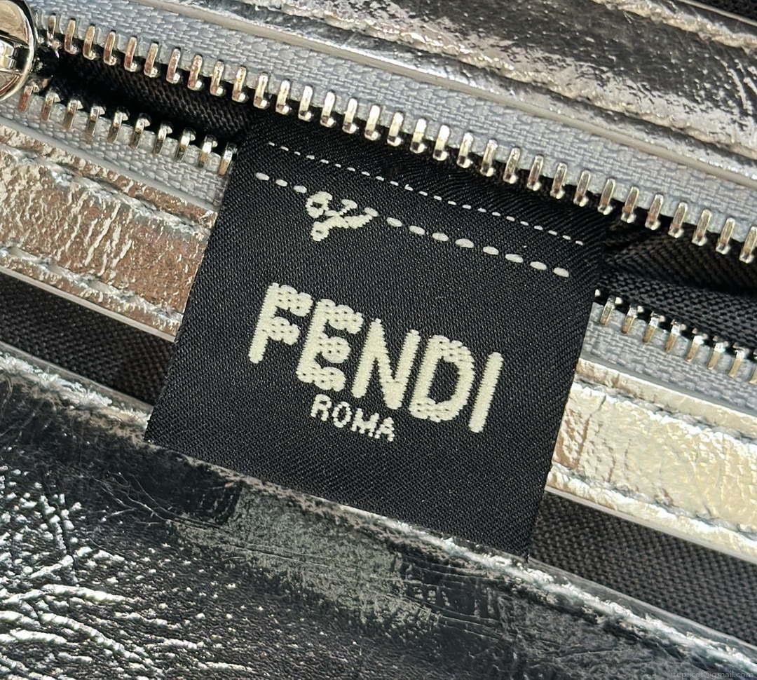Fendi 8BR600 Baguette Medium Black leather 0135 bag Silver