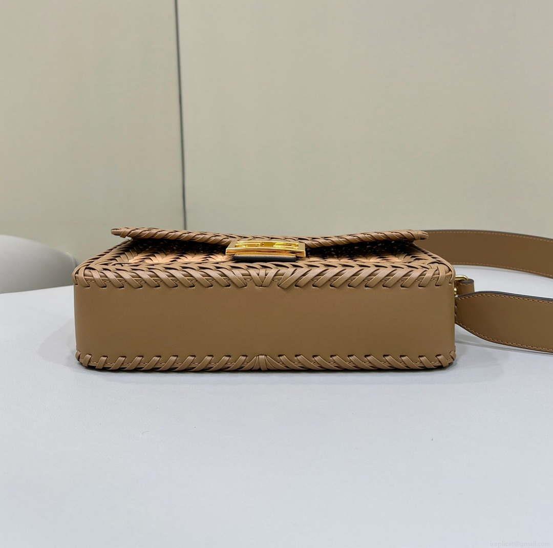 Fendi 8BR600 Baguette Sand and Brown interlaced leather and raffia bag 8630