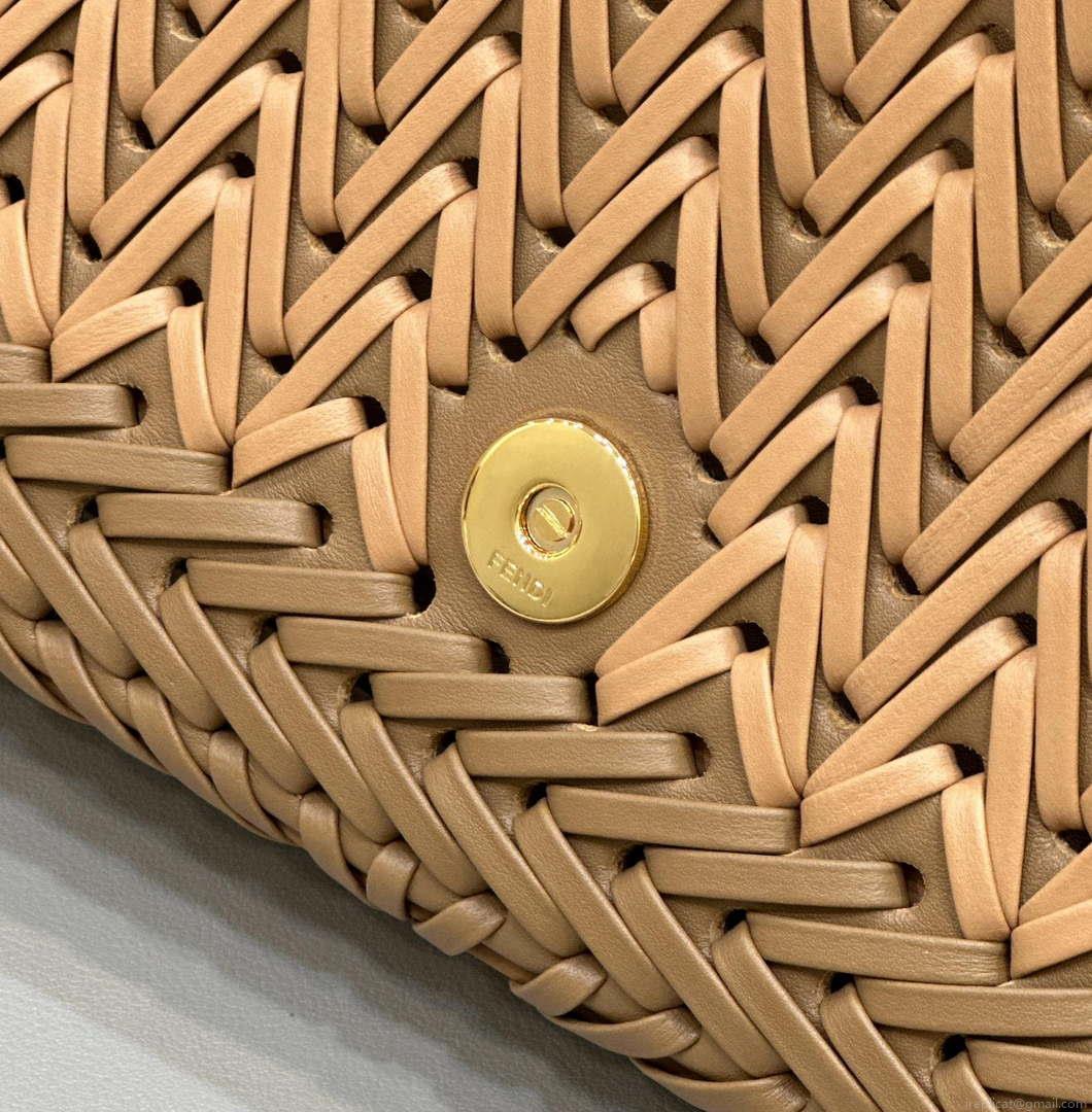 Fendi 8BR600 Baguette Sand and Brown interlaced leather and raffia bag 8630