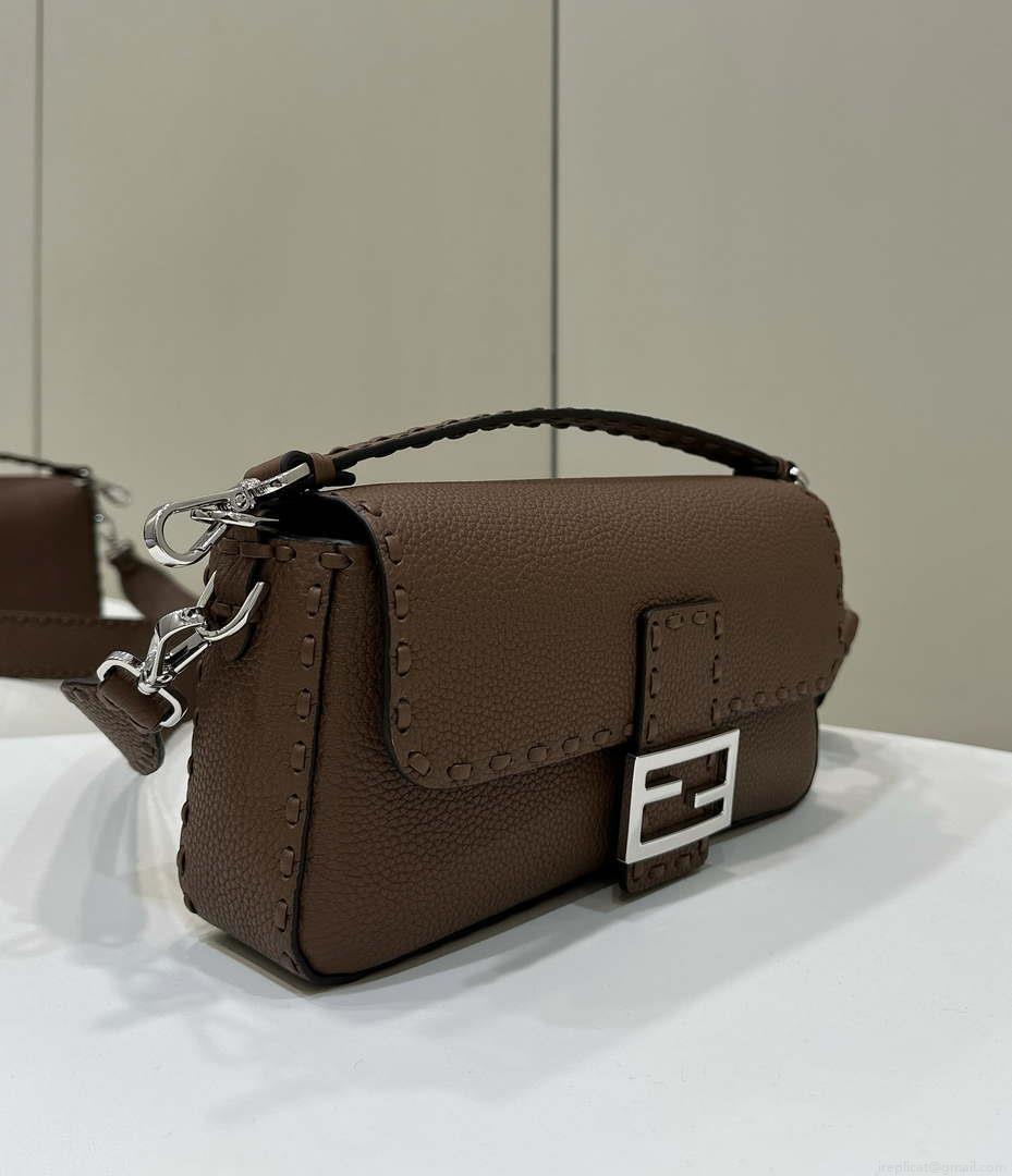 Fendi 8BR600 Baguette Dark Brown Selleria bag with Oversized Topstitching 8610