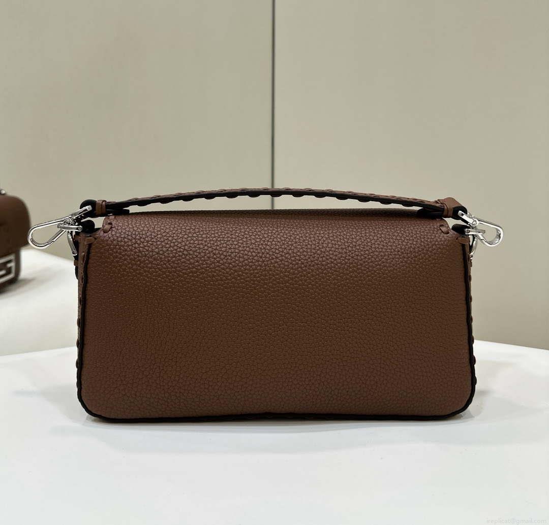 Fendi 8BR600 Baguette Dark Brown Selleria bag with Oversized Topstitching 8610