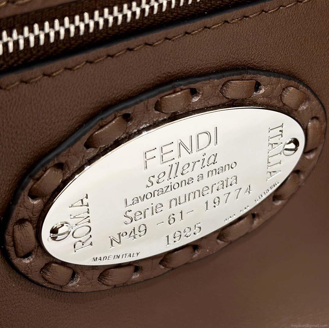 Fendi 8BR600 Baguette Dark Brown Selleria bag with Oversized Topstitching 8610