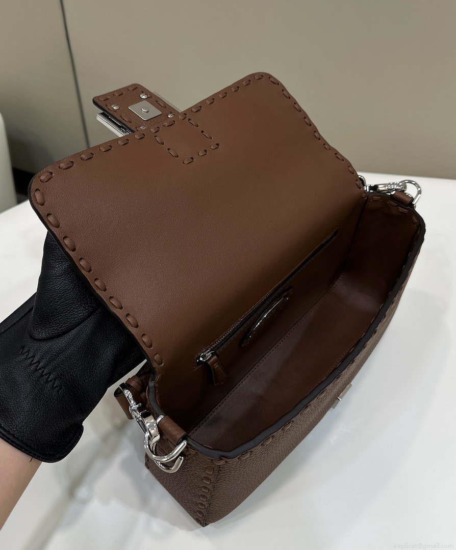 Fendi 8BR600 Baguette Dark Brown Selleria bag with Oversized Topstitching 8610