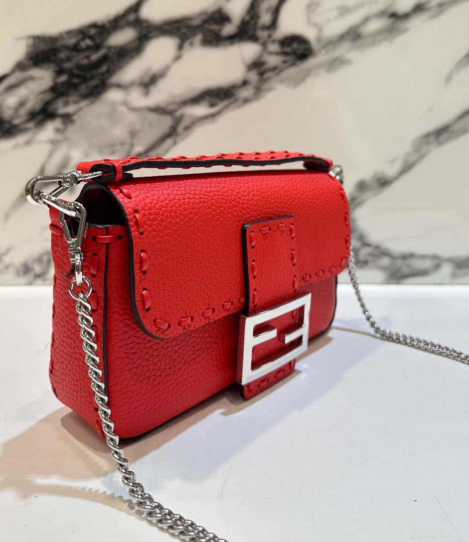 Fendi 8BS017 Baguette Mini Red Selleria bag with 309 hand-sewn Tpstitches 8610S