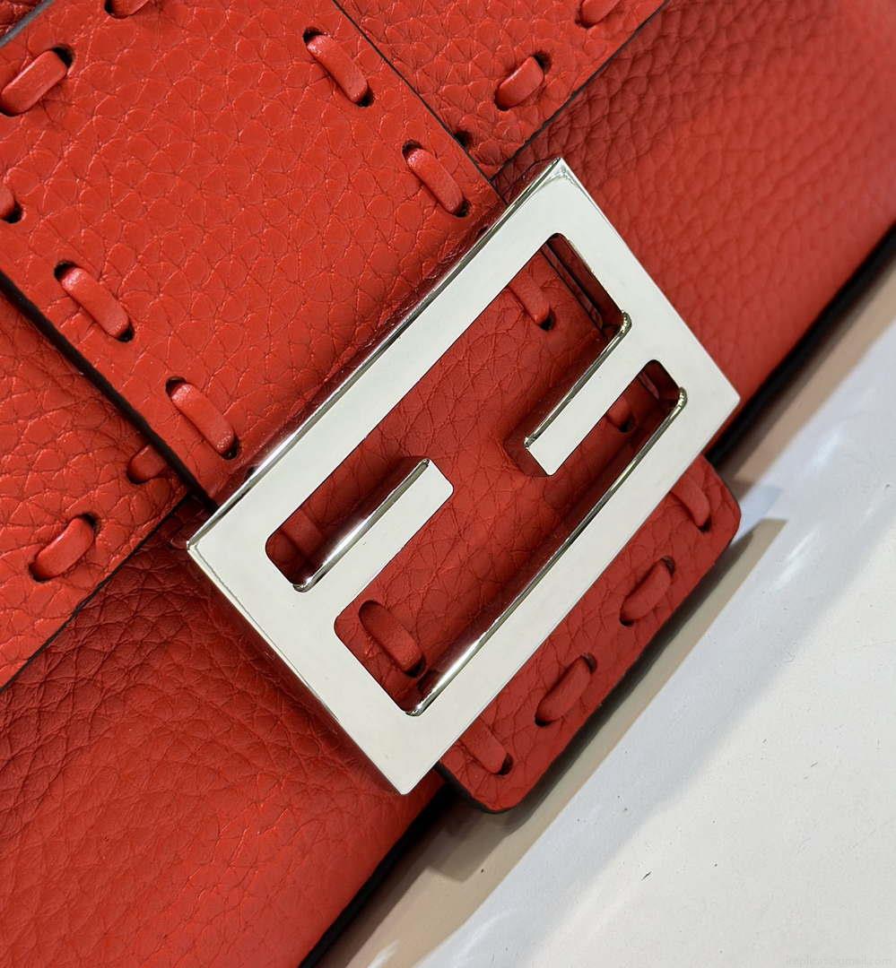 Fendi 8BS017 Baguette Mini Red Selleria bag with 309 hand-sewn Tpstitches 8610S