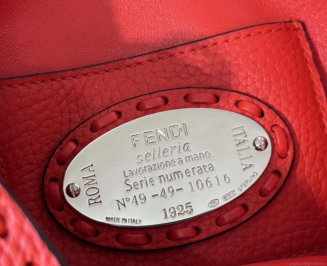 Fendi 8BS017 Baguette Mini Red Selleria bag with 309 hand-sewn Tpstitches 8610S
