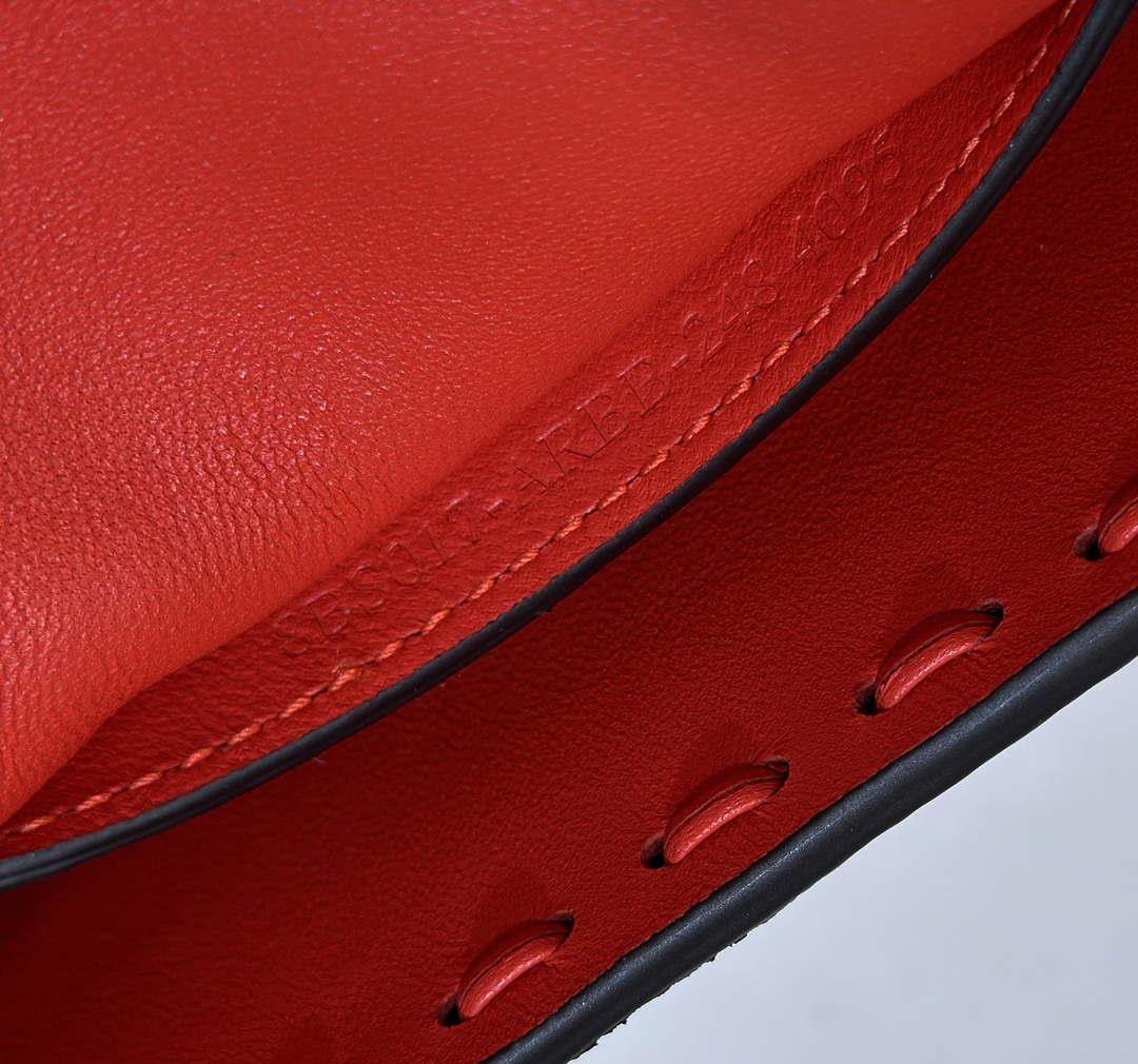 Fendi 8BS017 Baguette Mini Red Selleria bag with 309 hand-sewn Tpstitches 8610S