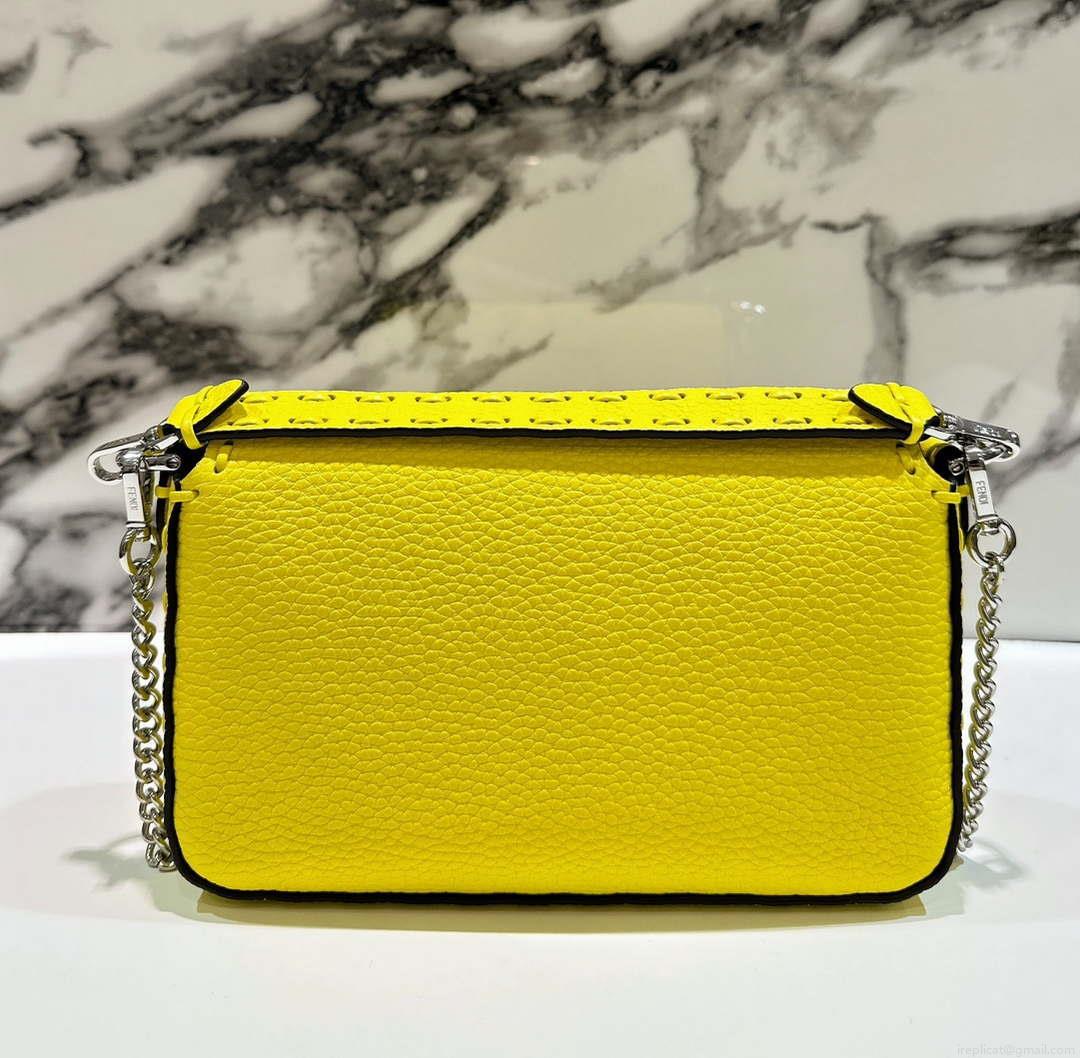 Fendi 8BS017 Baguette Mini Acid yellow Selleria bag with 309 hand-sewn Tpstitches 8610S