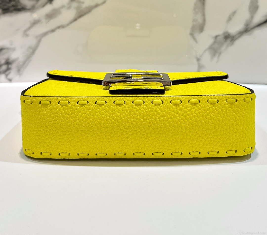 Fendi 8BS017 Baguette Mini Acid yellow Selleria bag with 309 hand-sewn Tpstitches 8610S