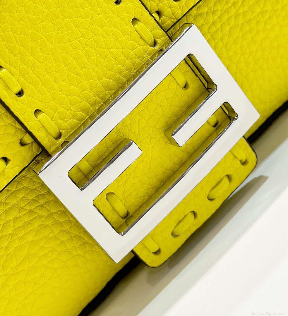 Fendi 8BS017 Baguette Mini Acid yellow Selleria bag with 309 hand-sewn Tpstitches 8610S