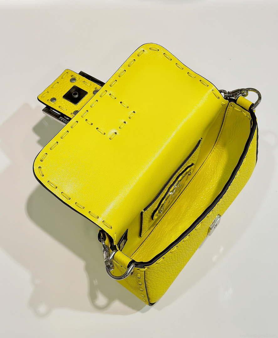 Fendi 8BS017 Baguette Mini Acid yellow Selleria bag with 309 hand-sewn Tpstitches 8610S