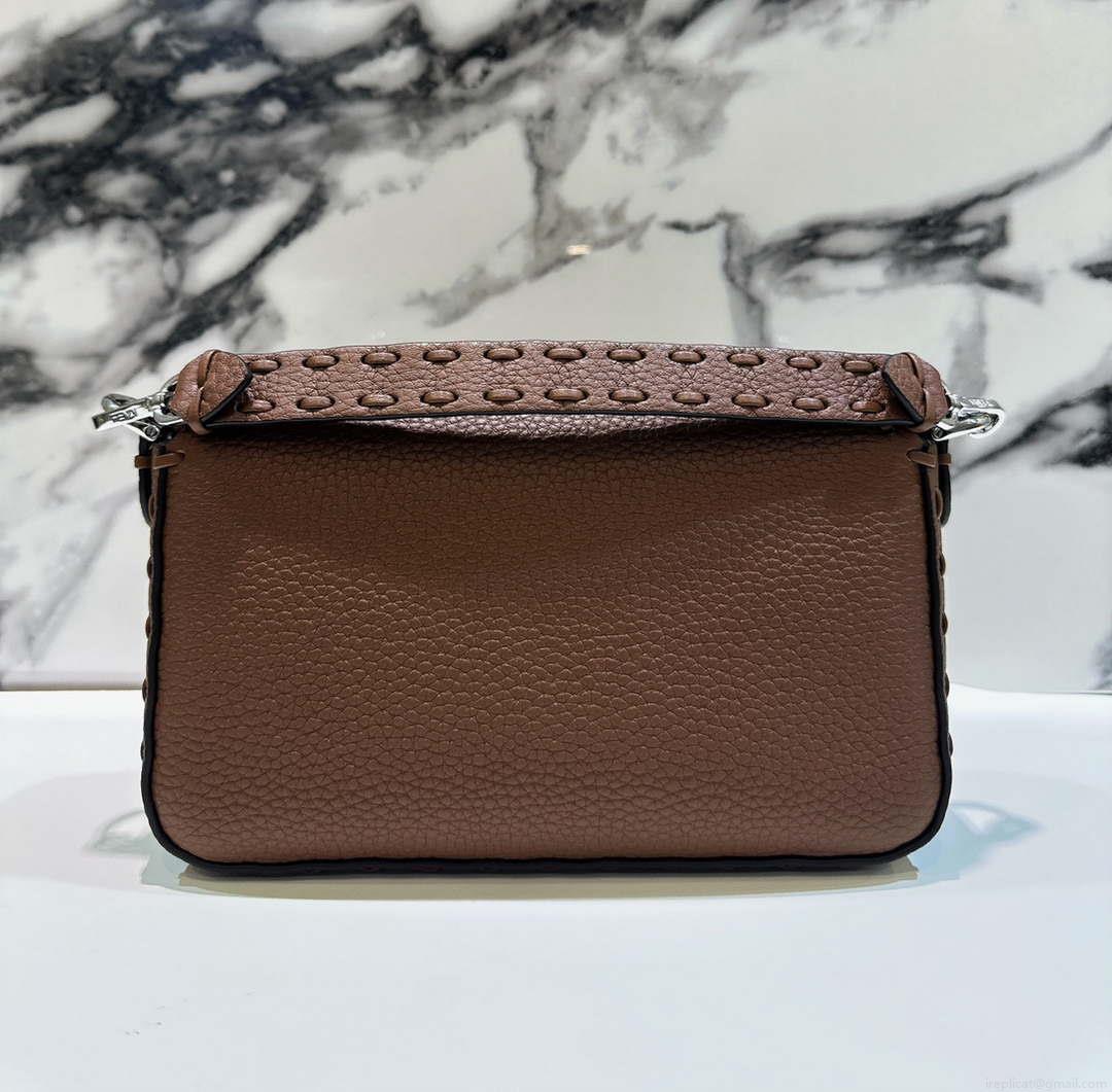 Fendi 8BS017 Baguette Mini Dark Brown Selleria bag with 309 hand-sewn Tpstitches 8610S