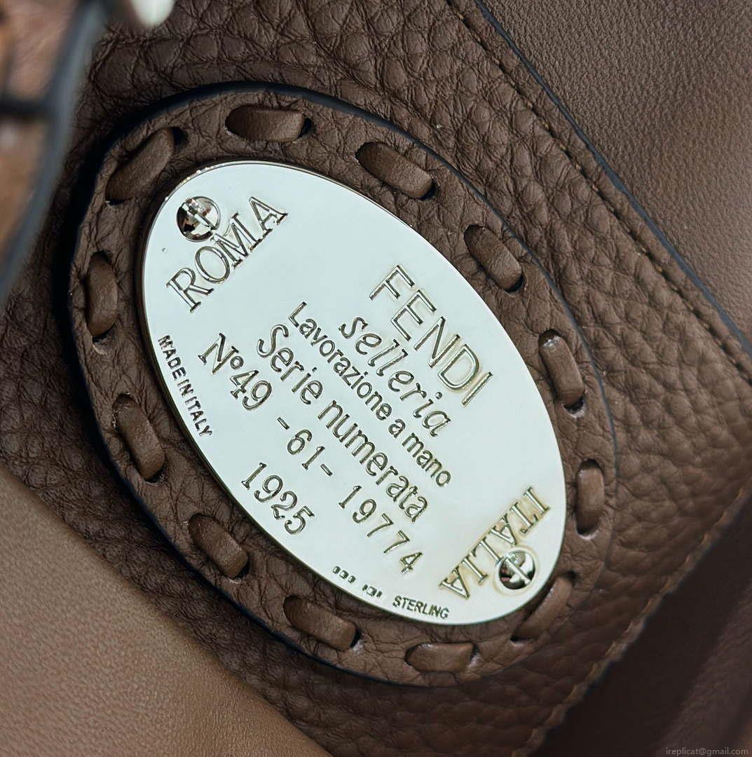 Fendi 8BS017 Baguette Mini Dark Brown Selleria bag with 309 hand-sewn Tpstitches 8610S