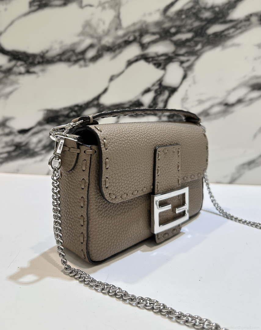 Fendi 8BS017 Baguette Mini Gray Selleria bag with 309 hand-sewn Tpstitches 8610S