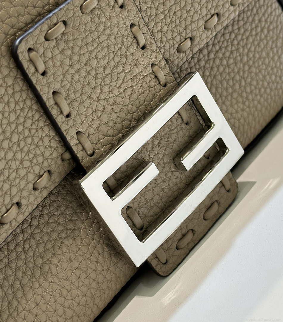 Fendi 8BS017 Baguette Mini Gray Selleria bag with 309 hand-sewn Tpstitches 8610S