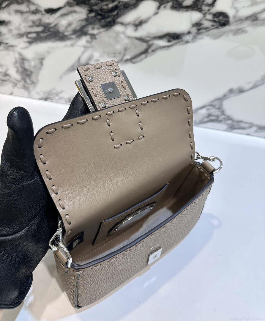 Fendi 8BS017 Baguette Mini Gray Selleria bag with 309 hand-sewn Tpstitches 8610S