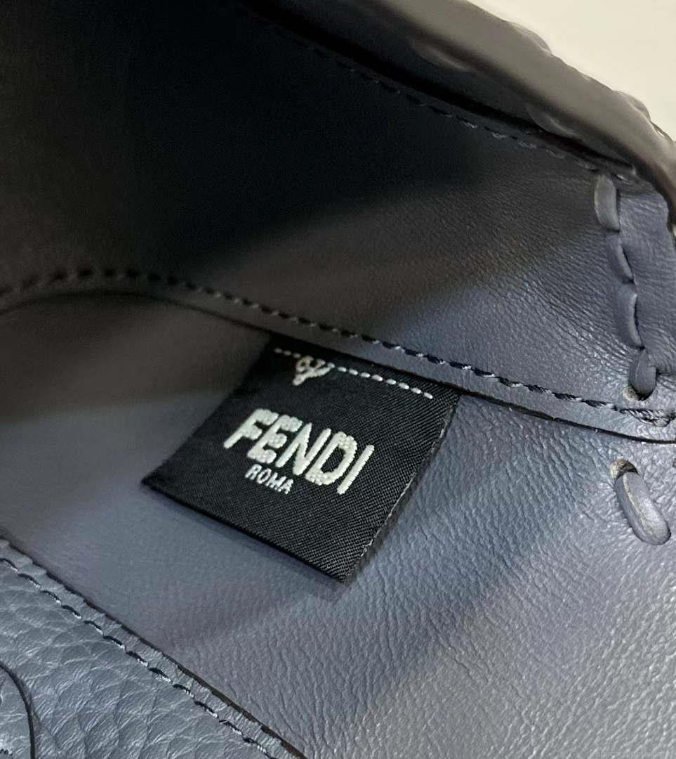 Fendi 8BS017 Baguette Mini Gray Blue Selleria bag with 309 hand-sewn Tpstitches 8610S