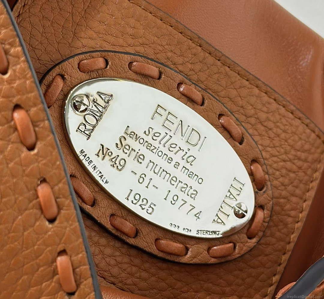 Fendi 8BS017 Baguette Mini Brown Selleria bag with 309 hand-sewn Tpstitches 8610S