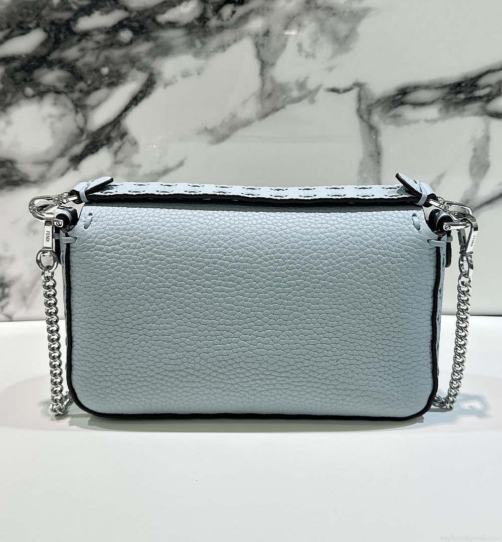 Fendi 8BS017 Baguette Mini Blue Selleria bag with 309 hand-sewn Tpstitches 8610S