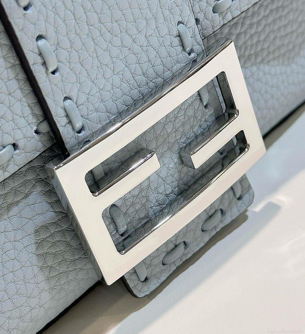 Fendi 8BS017 Baguette Mini Blue Selleria bag with 309 hand-sewn Tpstitches 8610S