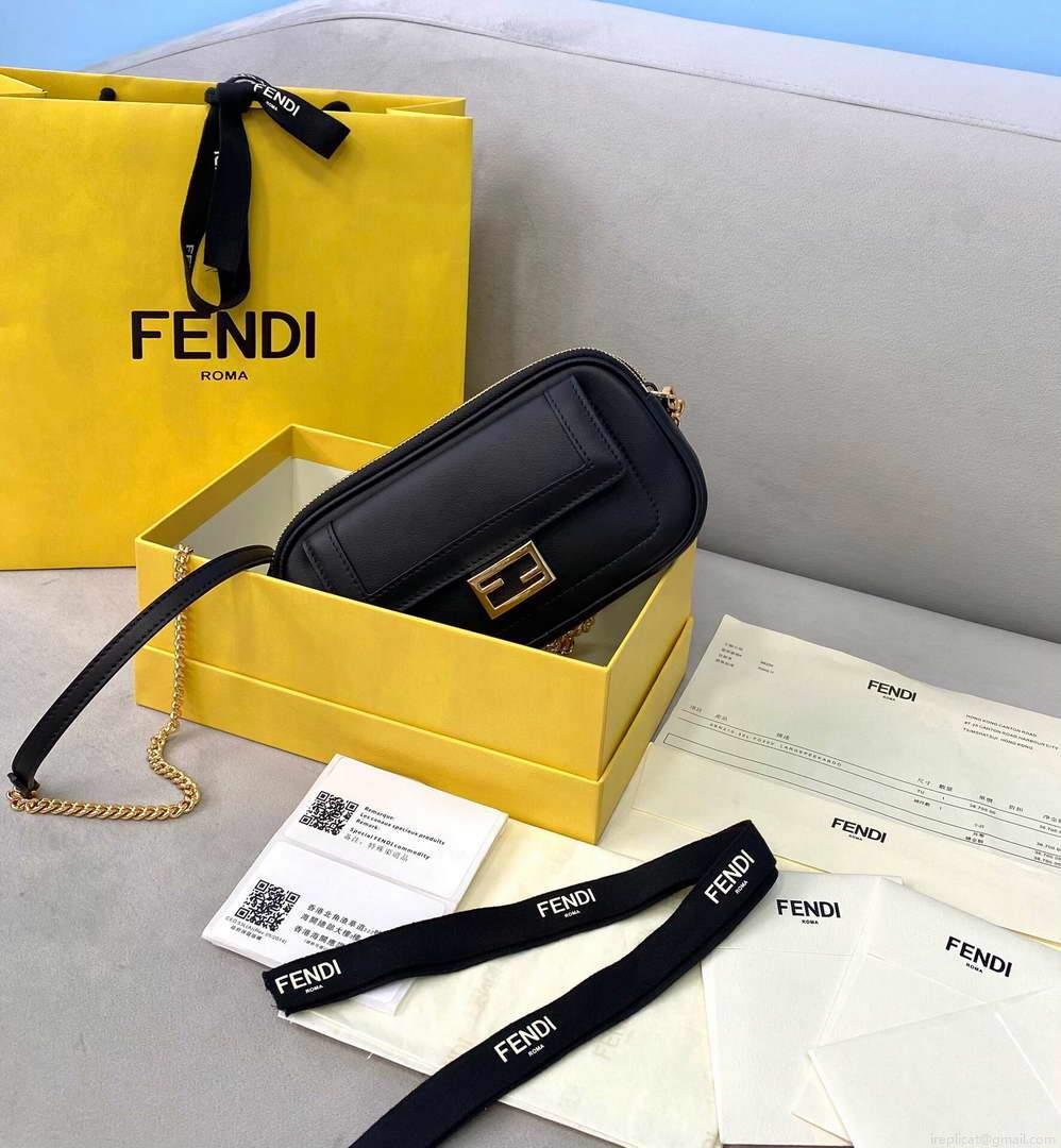 Fendi 70213 Easy Baguette Leather Handbag Black