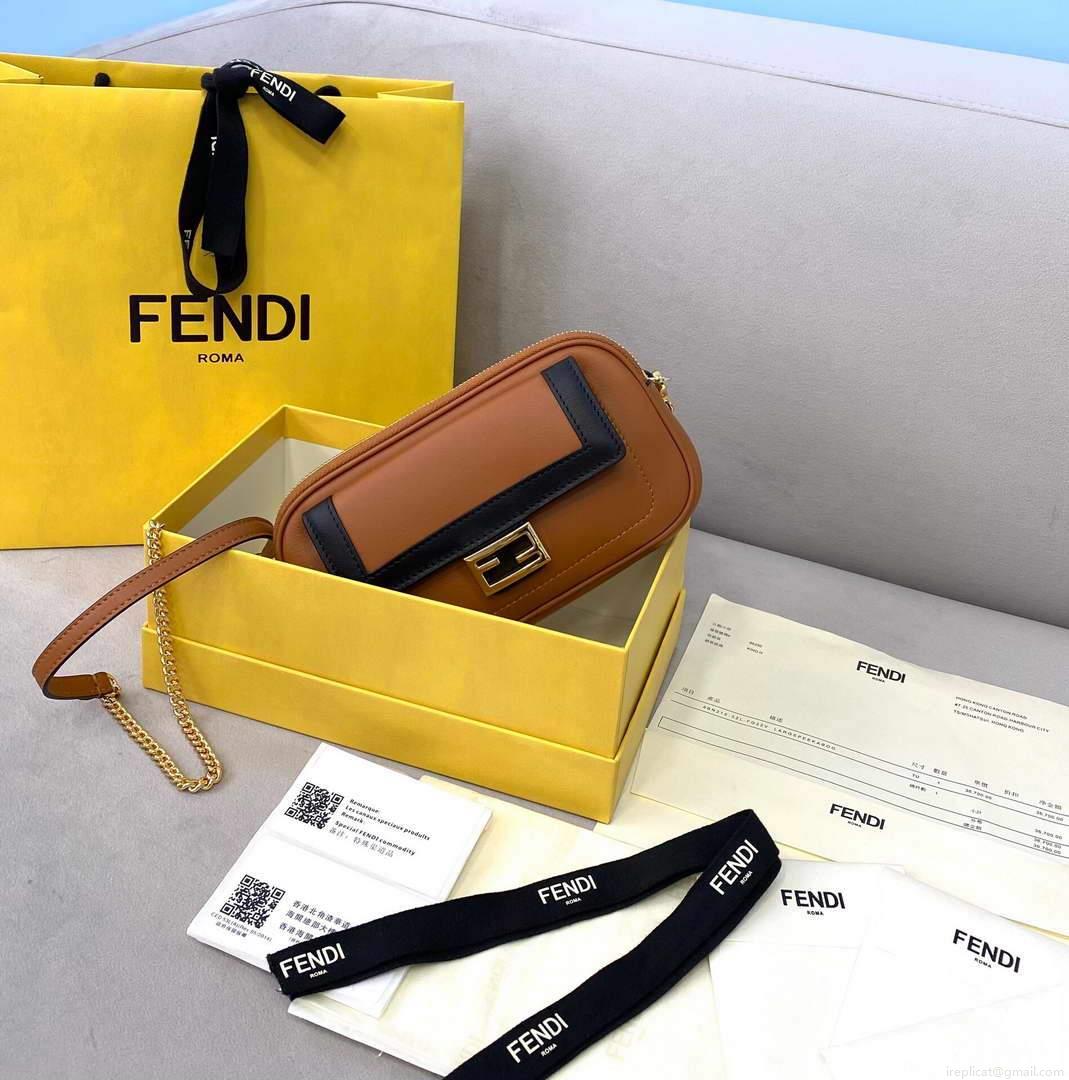 Fendi 70213 Easy Baguette Leather Handbag Brown