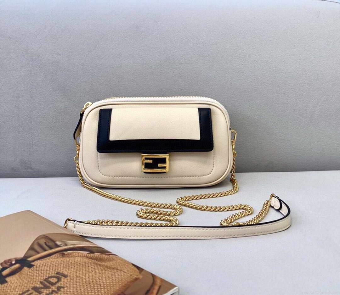 Fendi 70213 Easy Baguette Leather Handbag White