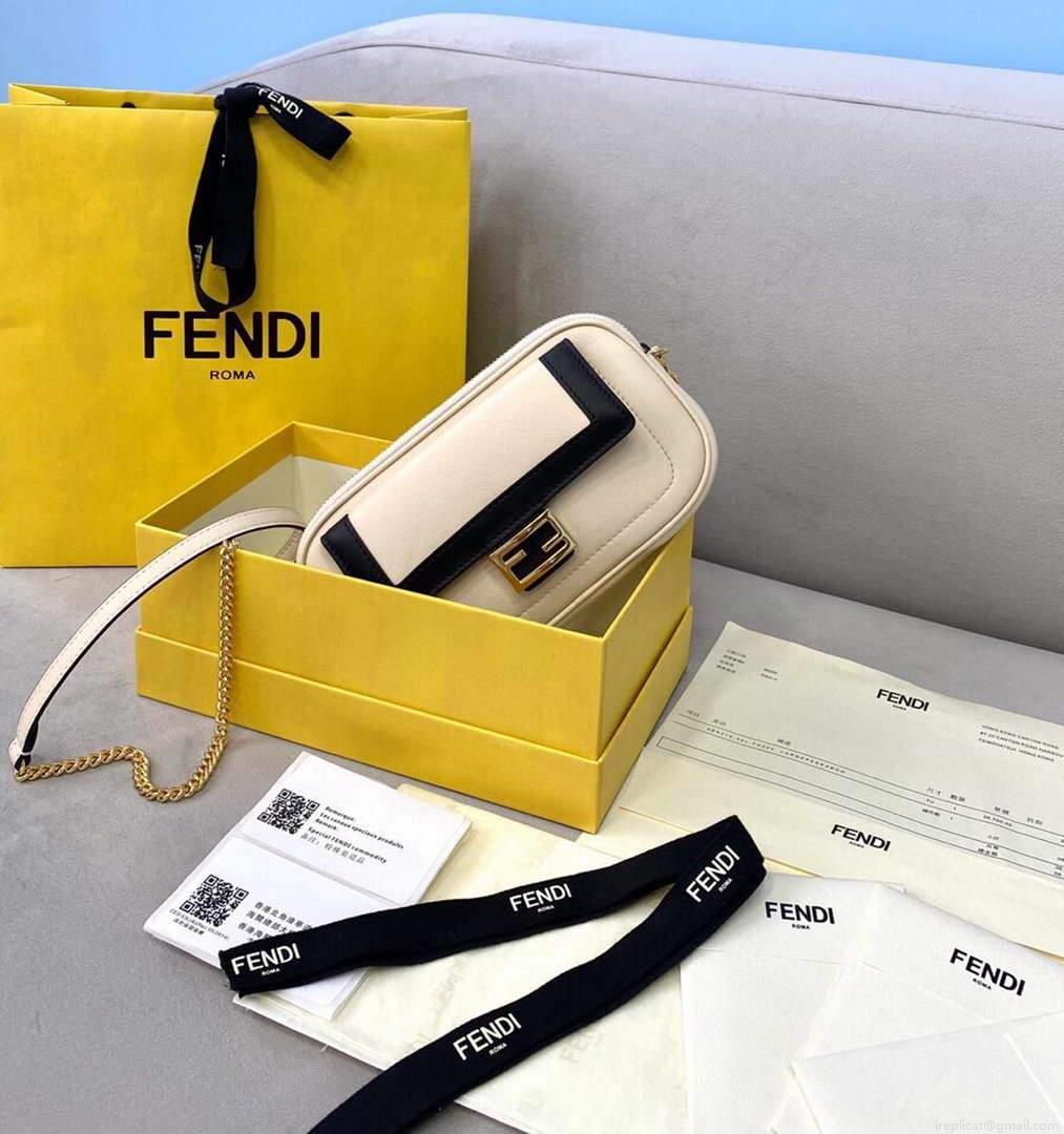 Fendi 70213 Easy Baguette Leather Handbag White