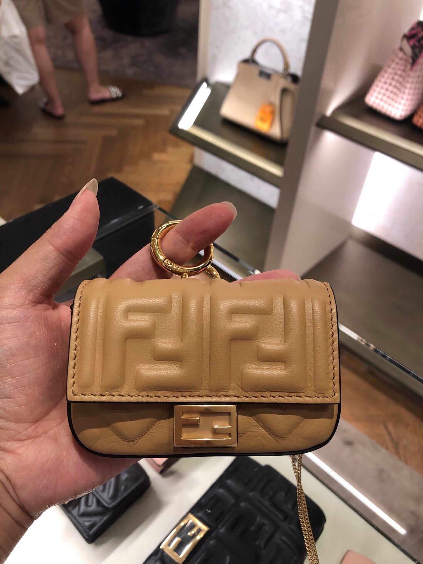 Fendi 7AR844 Nano Baguette Charm Apricot Nappa Leather