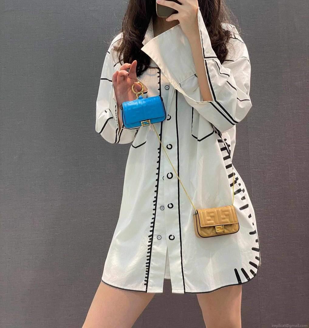 Fendi 7AR844 Nano Baguette Charm Blue Nappa Leather