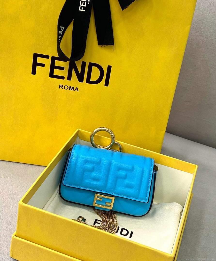 Fendi 7AR844 Nano Baguette Charm Blue Nappa Leather