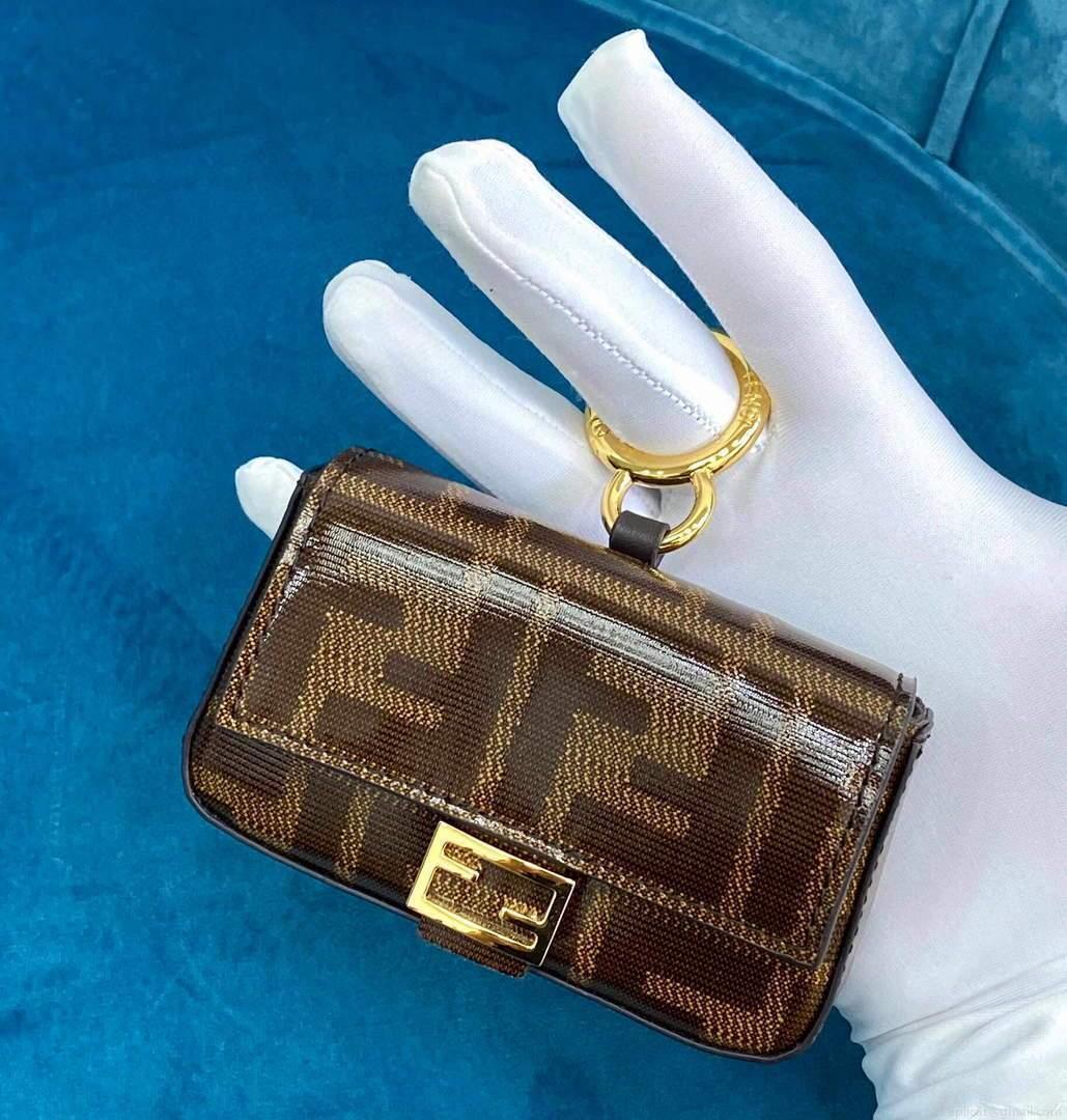 Fendi 7AR844 Nano Baguette Charm Brown Nappa Leather
