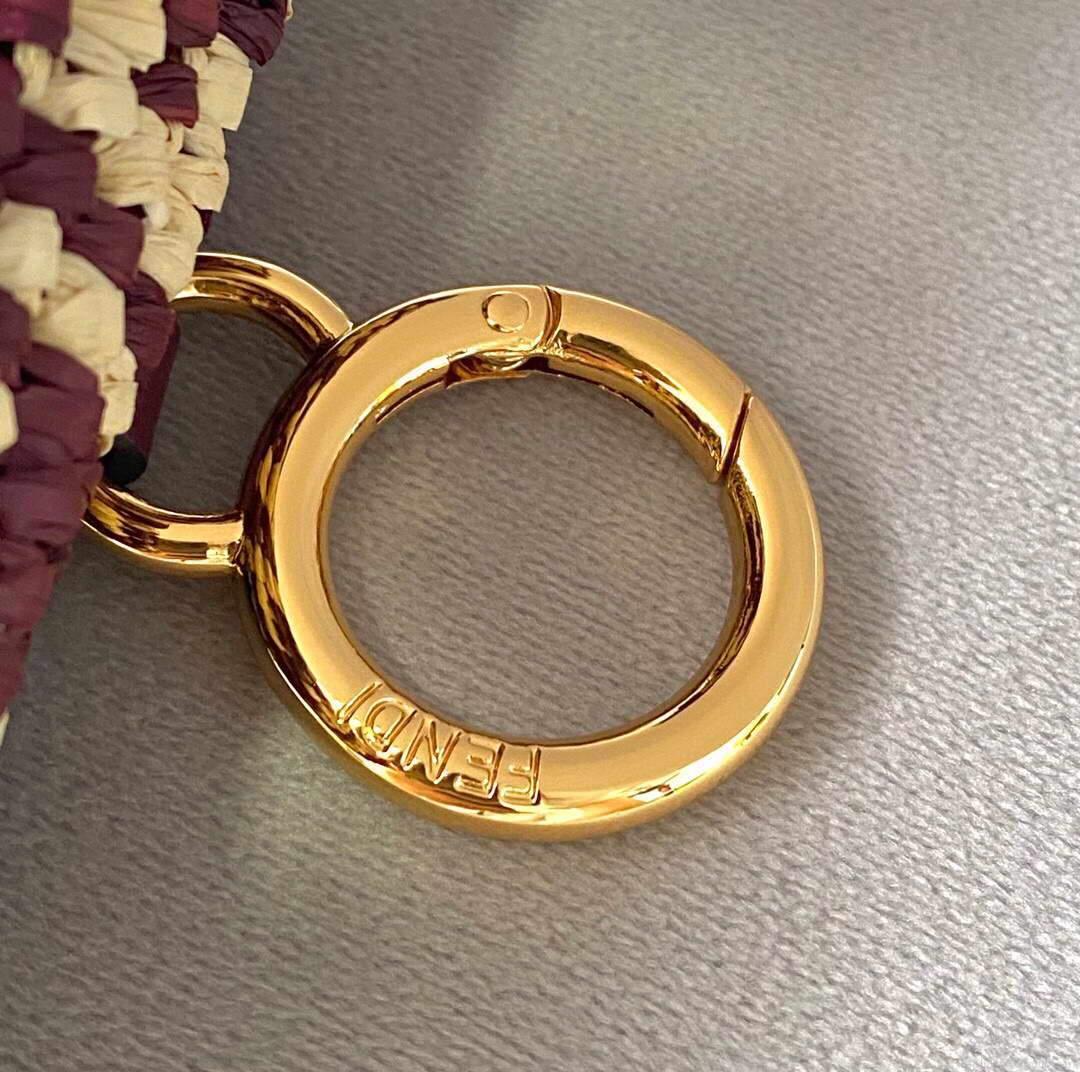 Fendi 7AR844 Nano Baguette Charm Wine Red Raffia Charm