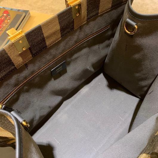 Fendi 8BH372 FENDI Large Sunshine Shopper Bag in Brown Fabric