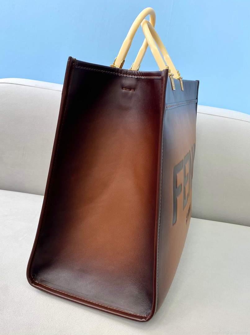 Fendi 8BH372 Sunshine Large Natural Coloured Leather Shopper Bag 80009L Dark brown