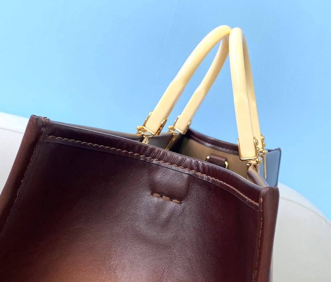 Fendi 8BH372 Sunshine Large Natural Coloured Leather Shopper Bag 80009L Dark brown