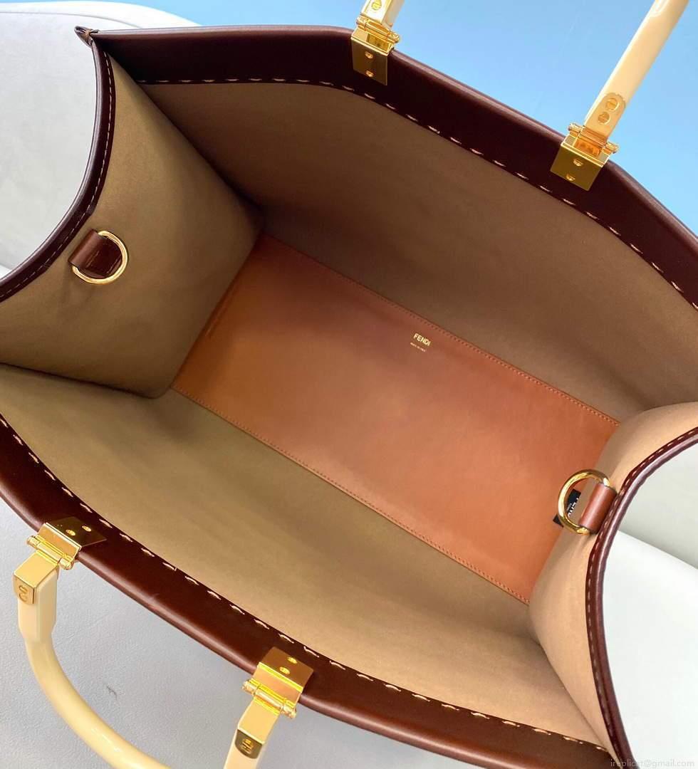 Fendi 8BH372 Sunshine Large Natural Coloured Leather Shopper Bag 80009L Dark brown