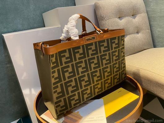 Fendi 8BH374 FENDI PEEKABOO X-TOTE Green Canvas Bag Brown