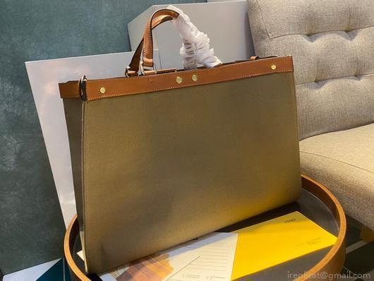 Fendi 8BH374 FENDI PEEKABOO X-TOTE Green Canvas Bag Brown