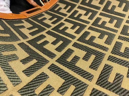 Fendi 8BH374 FENDI PEEKABOO X-TOTE Green Canvas Bag Brown