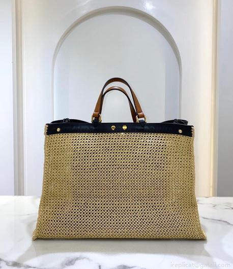 Fendi 8BH374 FENDI PEEKABOO X-TOTE Natural Raffia Bag