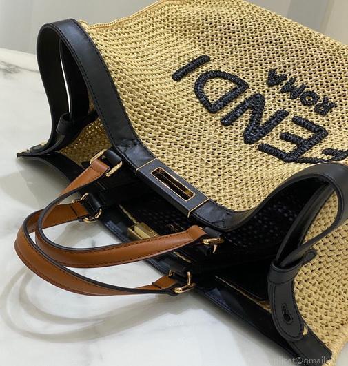 Fendi 8BH374 FENDI PEEKABOO X-TOTE Natural Raffia Bag