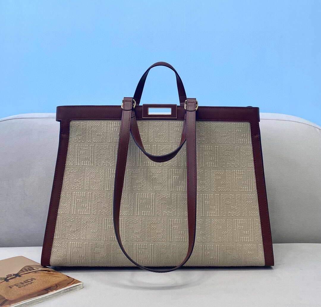 Fendi 8BH374 Peekaboo X Tote Beige Canvas Bag