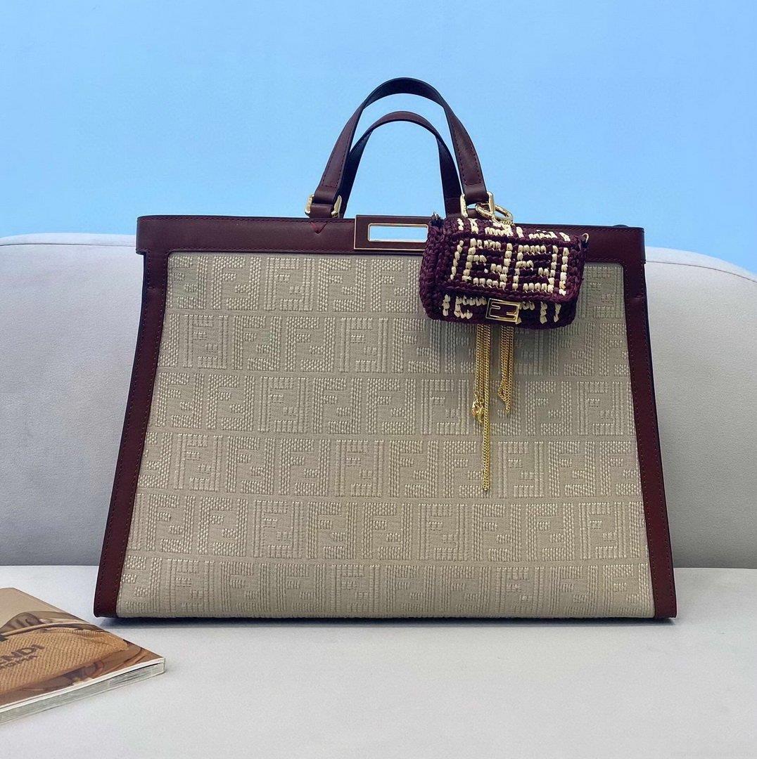 Fendi 8BH374 Peekaboo X Tote Beige Canvas Bag