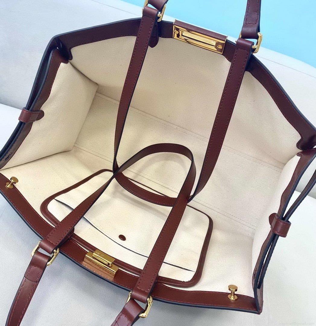 Fendi 8BH374 Peekaboo X Tote Beige Canvas Bag